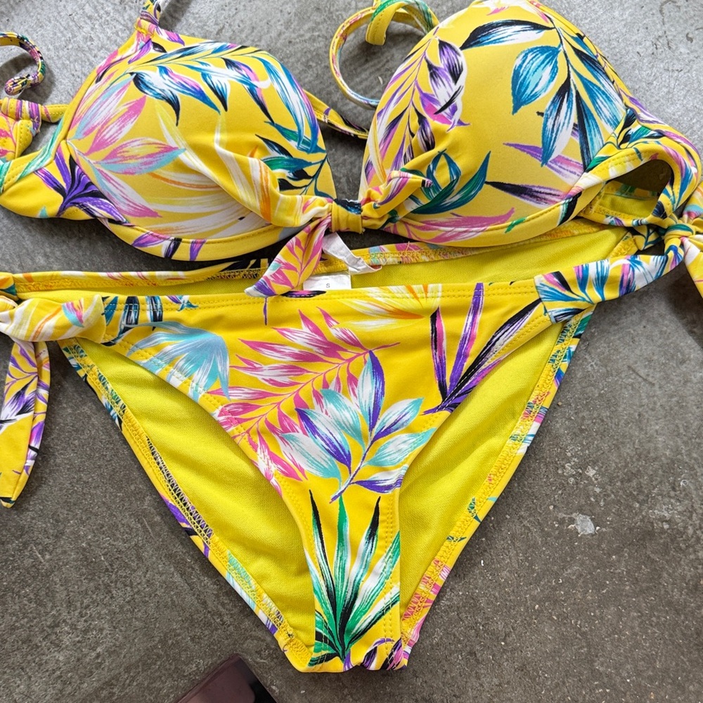Vibrant Yellow Floral Kids Bikini Set
